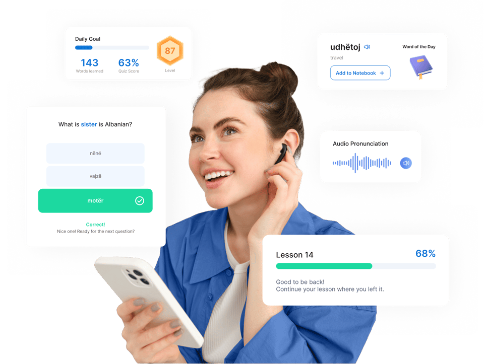 OnAlbanian app lessons and quizzes